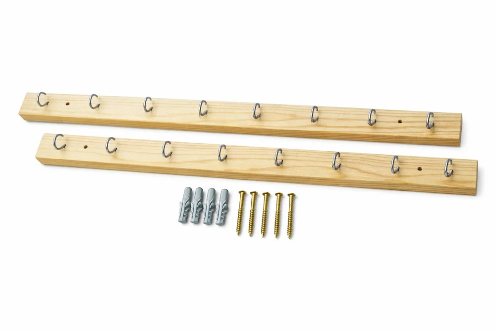 Držák prádelních šňůr na balkon 80 cm, 8 háčků - dřevěný, sada dvou kusů