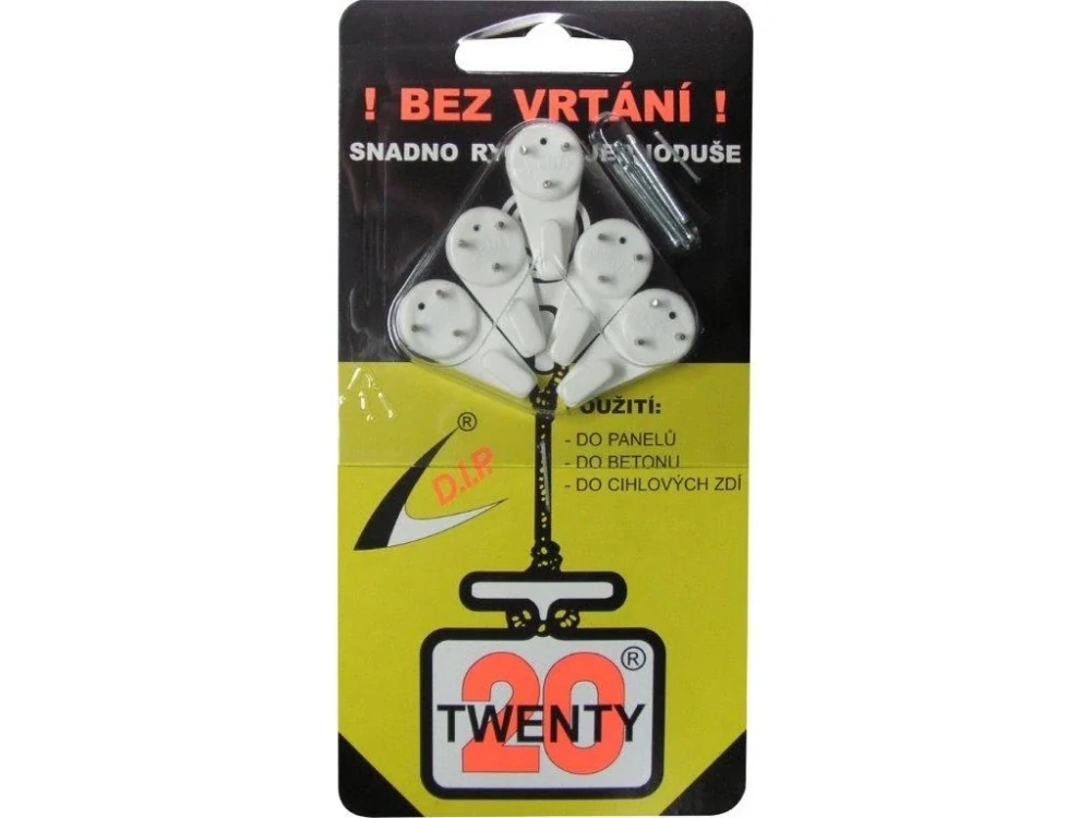 Háček Twenty – pevné zavěšení bez vrtání, malý, 20 kg