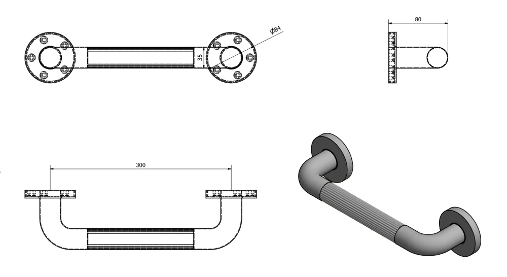 Aqualine - Pevnostní madlo plastové, bílé, 300mm, MD156