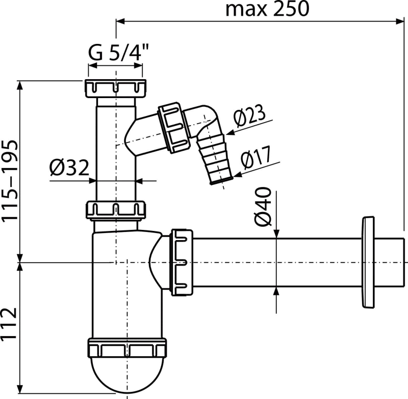 Sifon umyvadlový DN40 s přípojkou a převlečnou maticí 5/4"