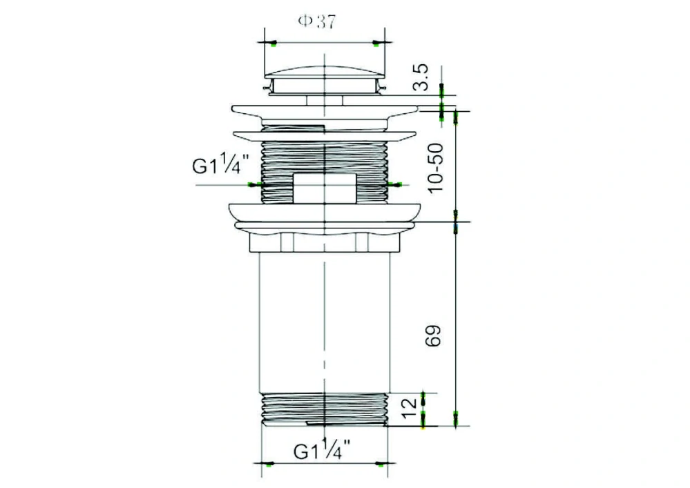 Umyvadlová výpust KLIK‑KLAK 5/4" – malá zátka, celokovová