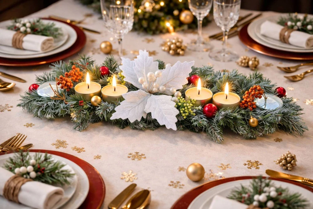 Adventní štola - vánoční, bílý desing