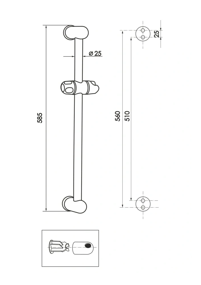 Sprchová tyč s posuvným držákem – lesklý chrom